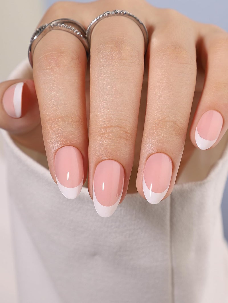 WAFOLOZE White French Tip Press On Nails - Almond Shape, Short Fake Tips with Glue, 16 Sizes - 32Pcs Reusable Soft Gel False Kit, Stick On for Women - Image 3